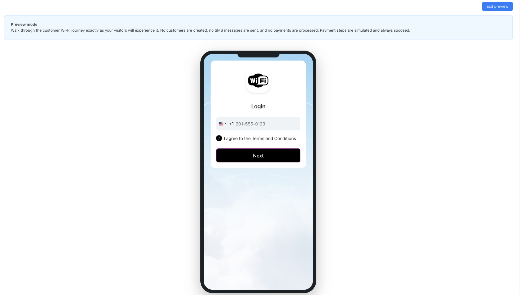 Splash page preview login screen
